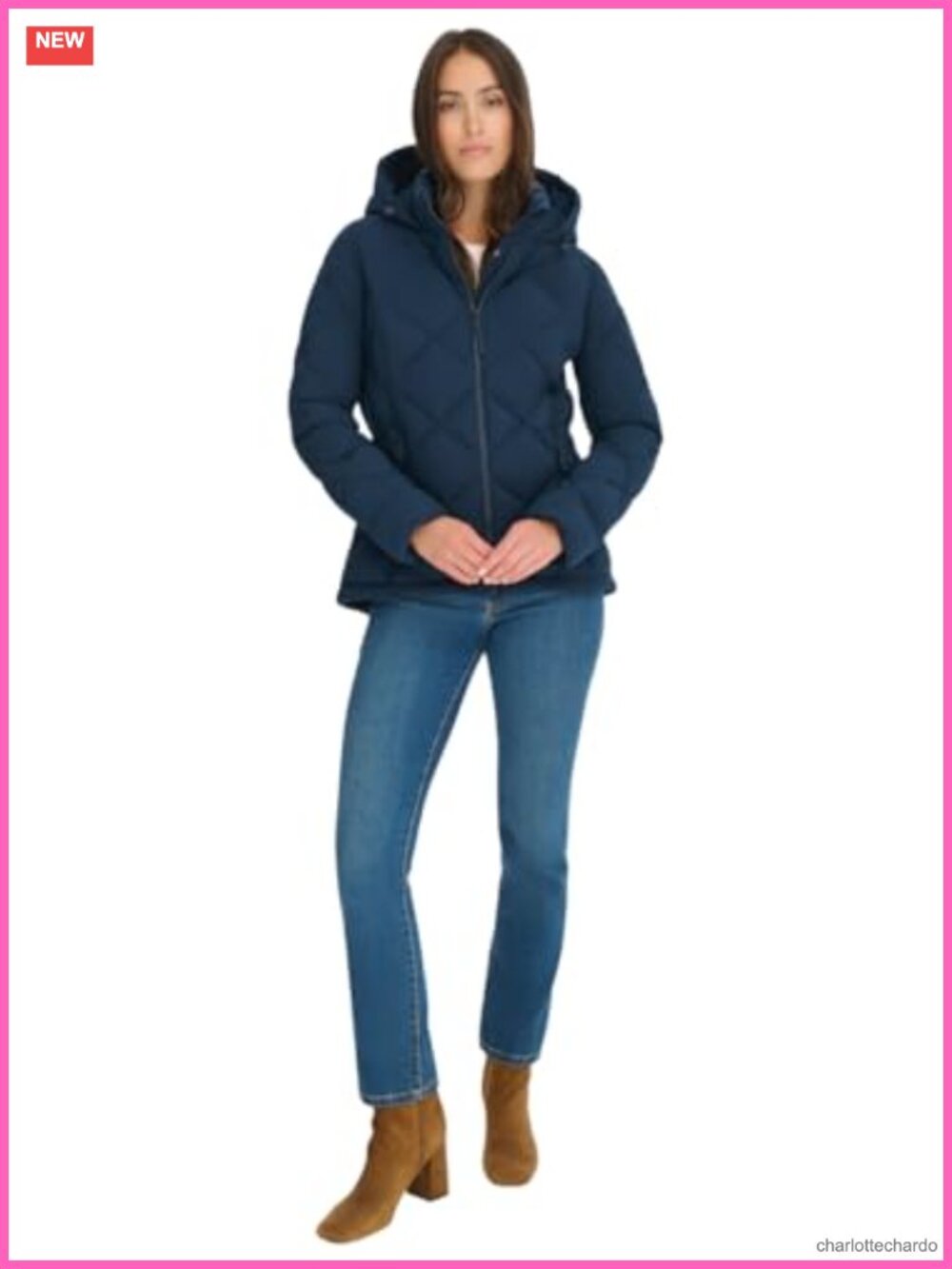Diamond Quilted Zip-Up Lightweight Jacket Hooded Classic Fit